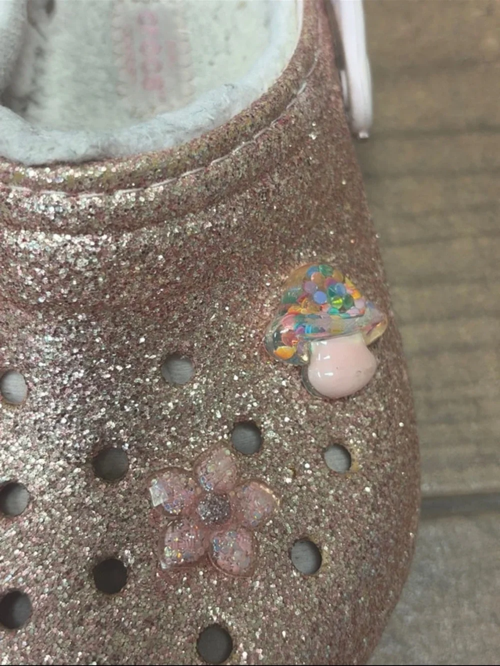 CROCS Kids Glitter Clogs in Rose Gold with Plush Lining
